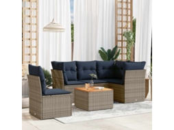 Vidaxl 6 Pcs Conjunto Sofás P/ Jardim C/ Almofadões Vime Pe Cinzento