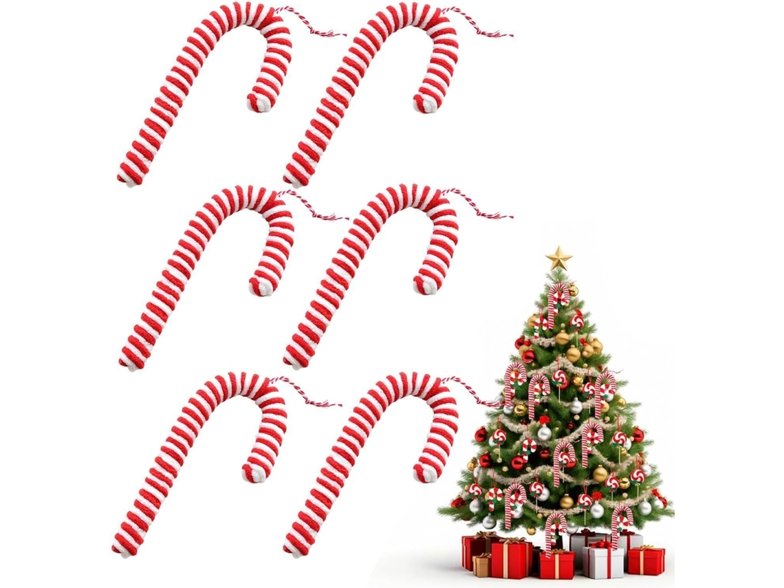 Conjunto De 6 Pingentes De Bengala Doce, Enfeites Para Árvore De Natal.