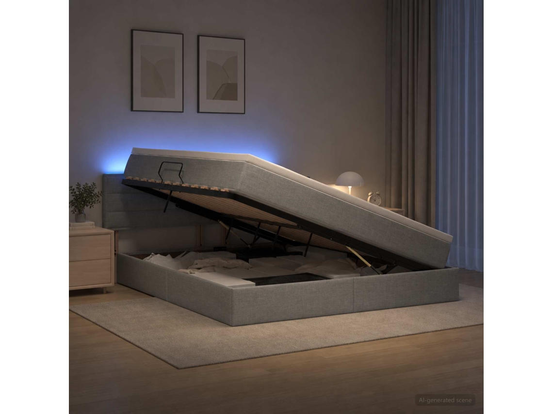 Vidaxl Cama De Armazenamento Led Com Colchão Cinzento-claro