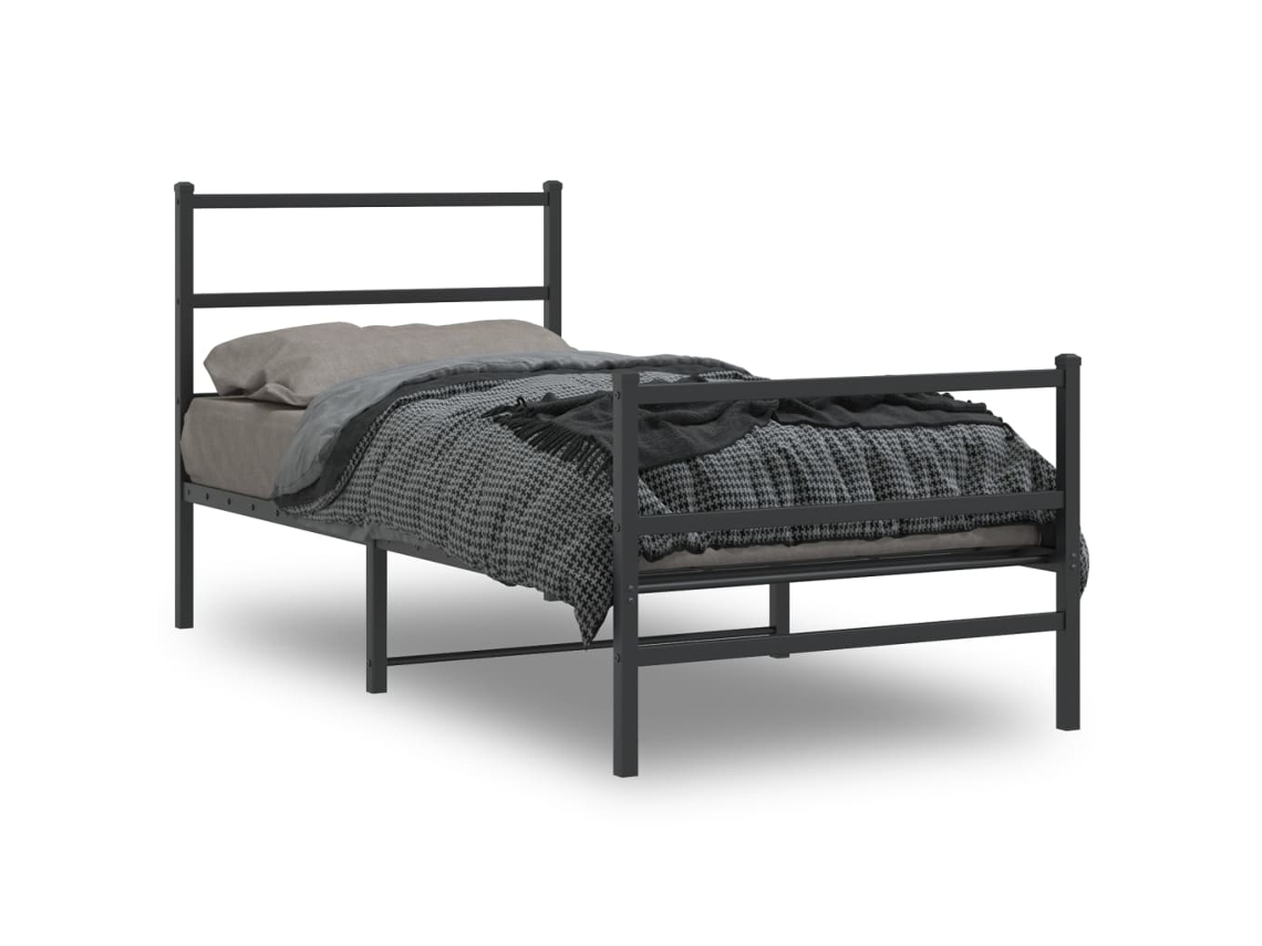 Vidaxl Estrutura De Cama Com Cabeceira E Pés 90x200 Cm Metal Preto