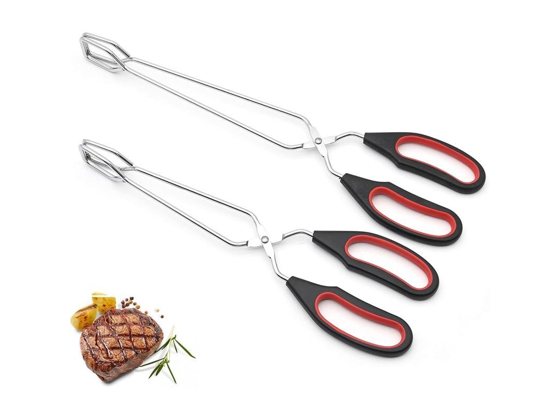 Pinças para churrasco Rebe em aço inoxidável com revestimento antiderrapante para cozinha e buffet, tamanhos 23,5 e 28 cm