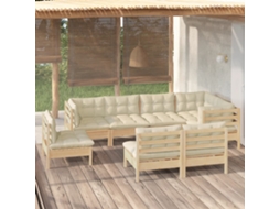 Vidaxl 8 Pcs Conjunto Lounge Jardim C/ Almofadões Creme Pinho Maciço