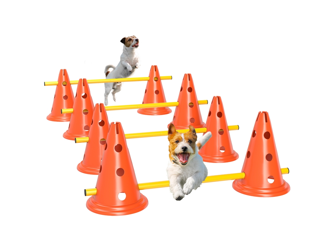 Conjunto Agilidade Cães 8 Cones 8 Barras Bolsa Laranja