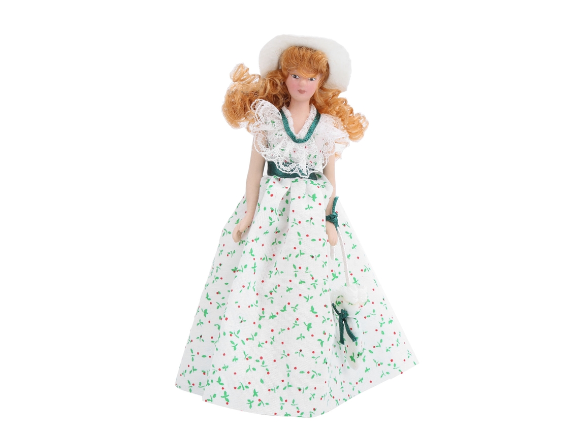 Primerox boneca de Porcelana em Miniatura Vestido Verde Acessório Casa de Bonecas 1:12