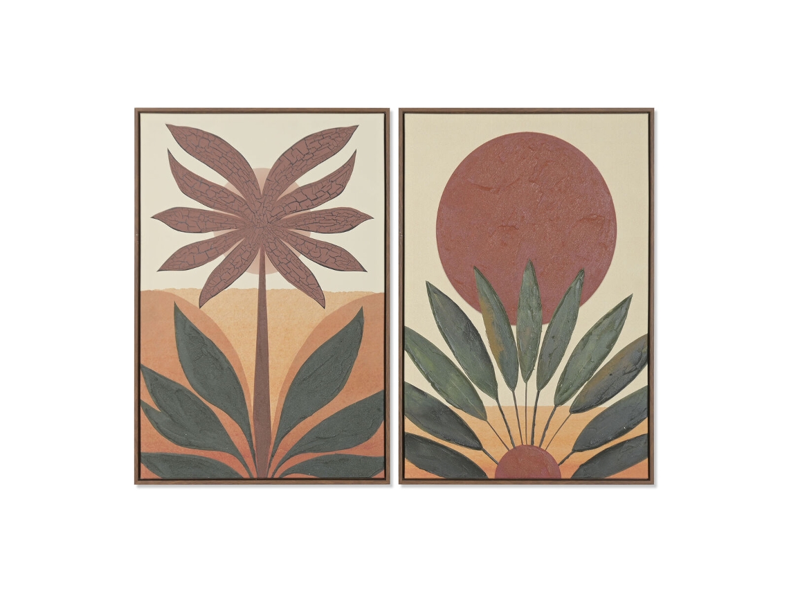 Pintura Home Esprit Verde Laranja Palmeiras Colonial 63 X 4,5 X 93 Cm (2 Unidades)
