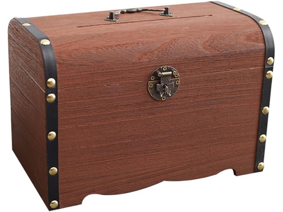 Caixa De Madeira Retrô Para Dinheiro Design Vintage Baú Do Tesouro Crianças E Adultos, Perfeita Como Cofrinho Guardar Tesouros. Aquaforge