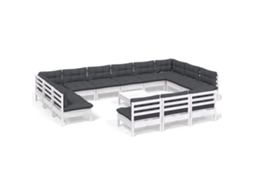 Conjunto de 14 Lounge de Jardim com Almofadões Pinho Maciço Branco MAISON EXCLUSIVE