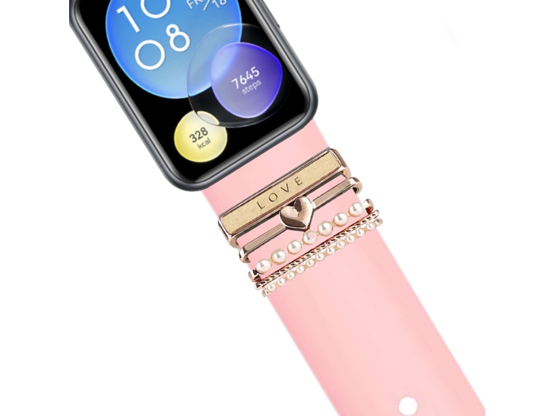 Bracelete Huawei Watch Fit 2 Pulseira com Adorno Love Rosa