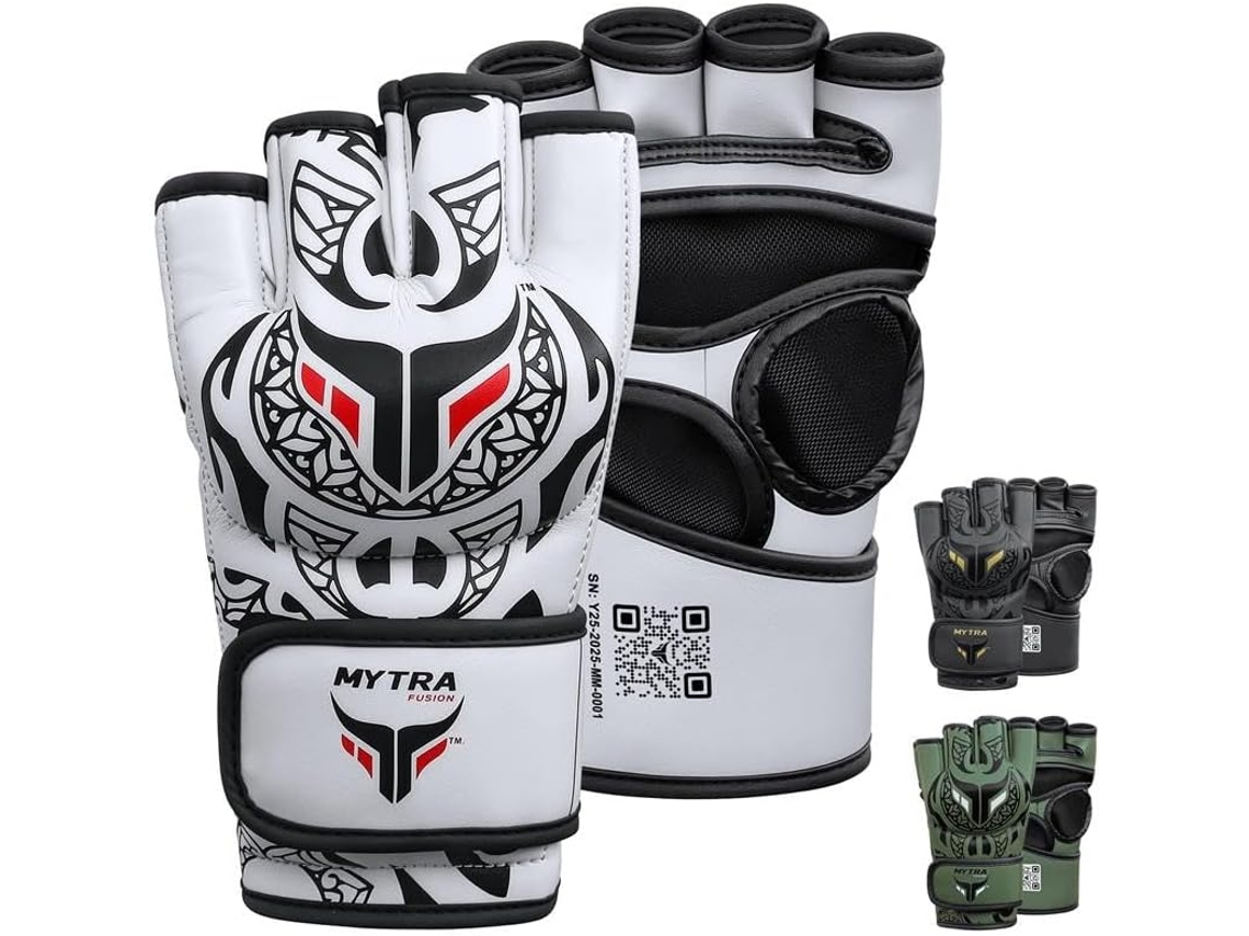 Luvas Mma MYTRA FUSION Polivalentes para Grappling Sparring Et Combate em Gaiola 4 Oz Branco Tribal