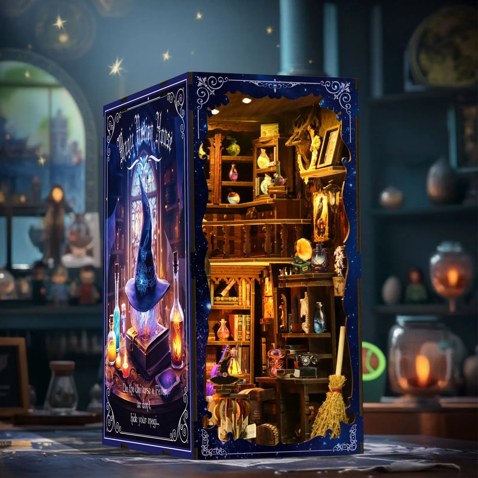 Quebra-cabeça De Estante De Livros 3d De Madeira Para Montar, Kit De Modelo De Boticário Mágico