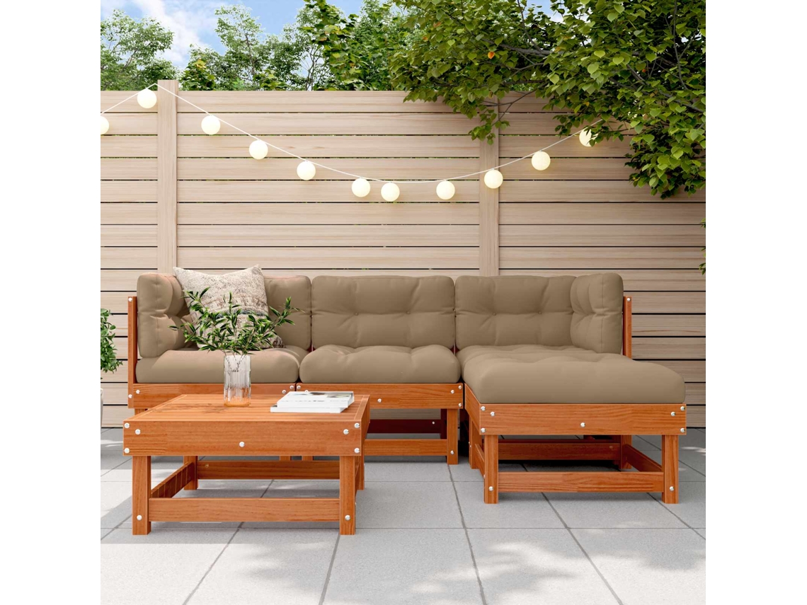 Vidaxl Conjunto De Lounge De Jardim 5 Pcs Castanho Cera