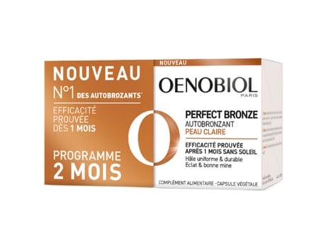 Recipiente para pele clara autobronzeadora Perfect Bronze de 2 x 30 cápsulas OENOBIOL