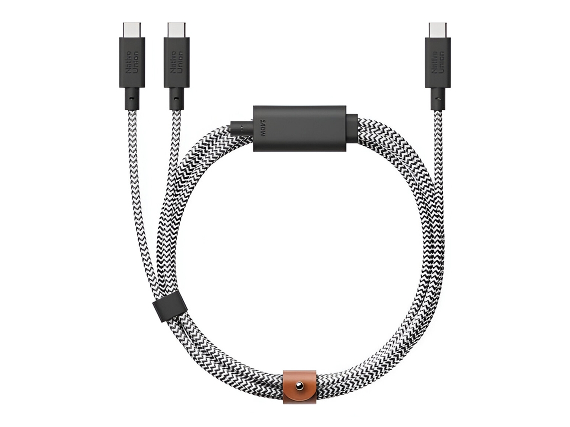 Cabo USB C para 2 USB C Carregamento 140W e Sincronização 480Mbps Modelo Cinto 2m Branco / Preto NATIVE UNION