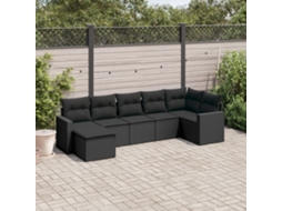 Vidaxl 7 Pcs Conjunto De Sofás P/ Jardim C/ Almofadões Vime Pe Preto