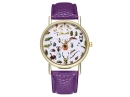 Relógio de quartzo unissex com pulseira casual estampada com insetos (roxo)