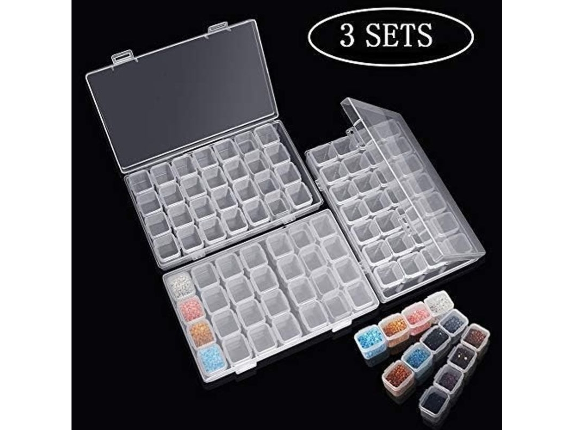 Caja De Armazenamento Transparente 3 Unidades Com 28 Compartimentos Para Pintura De Diamantes 5d E Artesanato
