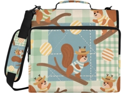 Pasta Marrom Com Estampa De Esquilo Verde, 3, 8cm 1, 5 Polegadas, 3 Argolas Com Fecho, Alça, Vários Bolsos, Bolsa