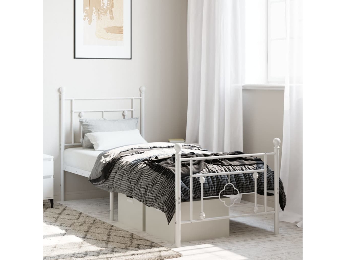 Vidaxl Estrutura De Cama Com Cabeceira E Pés 80x200 Cm Metal Branco