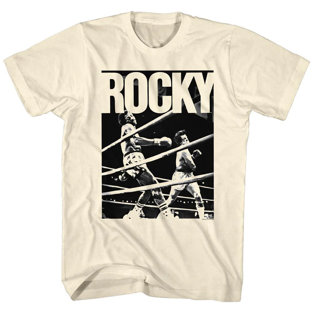 Unisex Adult T-shirt Rockinstone Rocky Movie Knockout Solid Natural Sizexl
