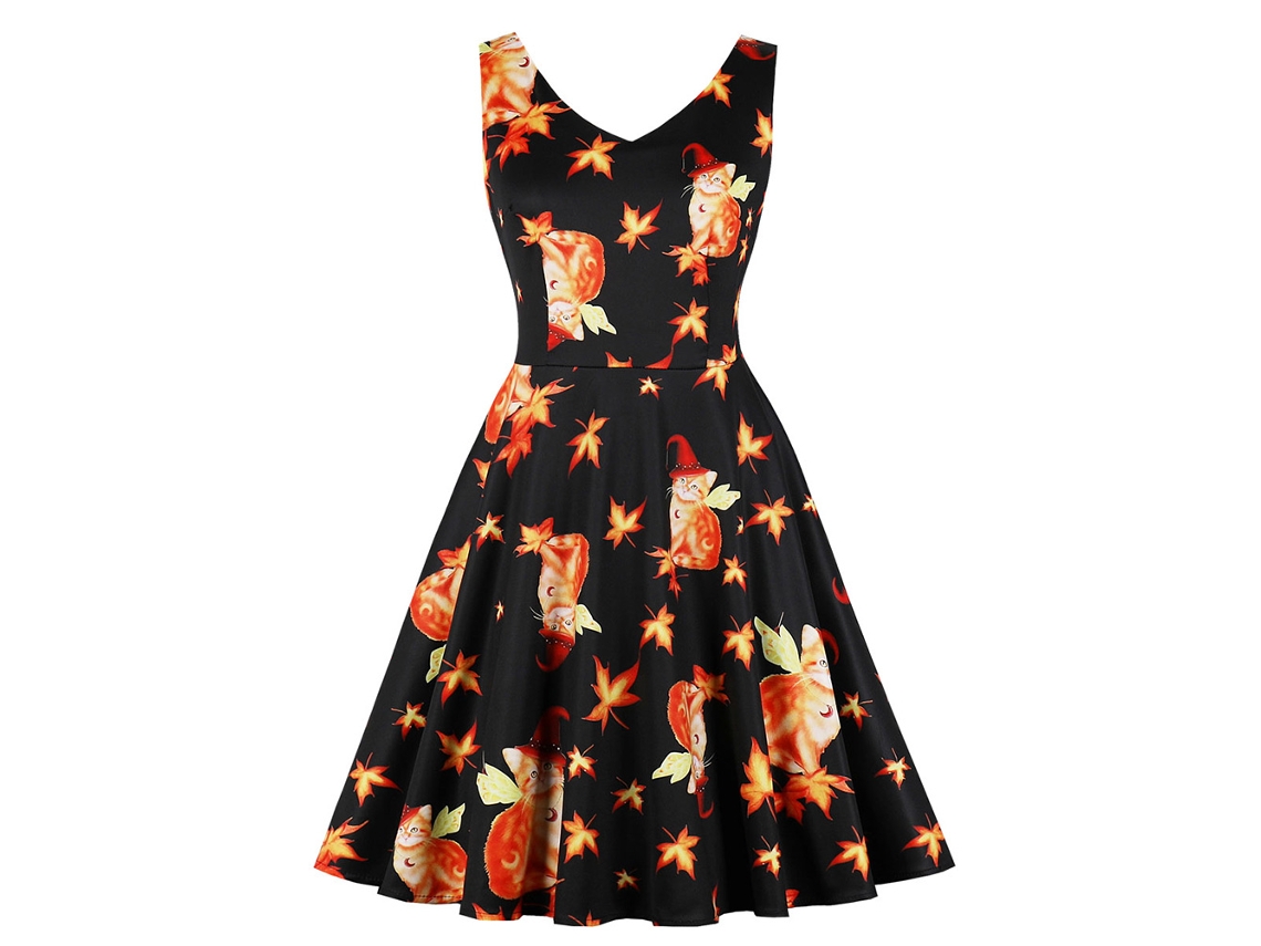 Vestido Midi Halloween Vintage Laxiscreed Com Decote V Sem Mangas E Cintura Alta 3xl