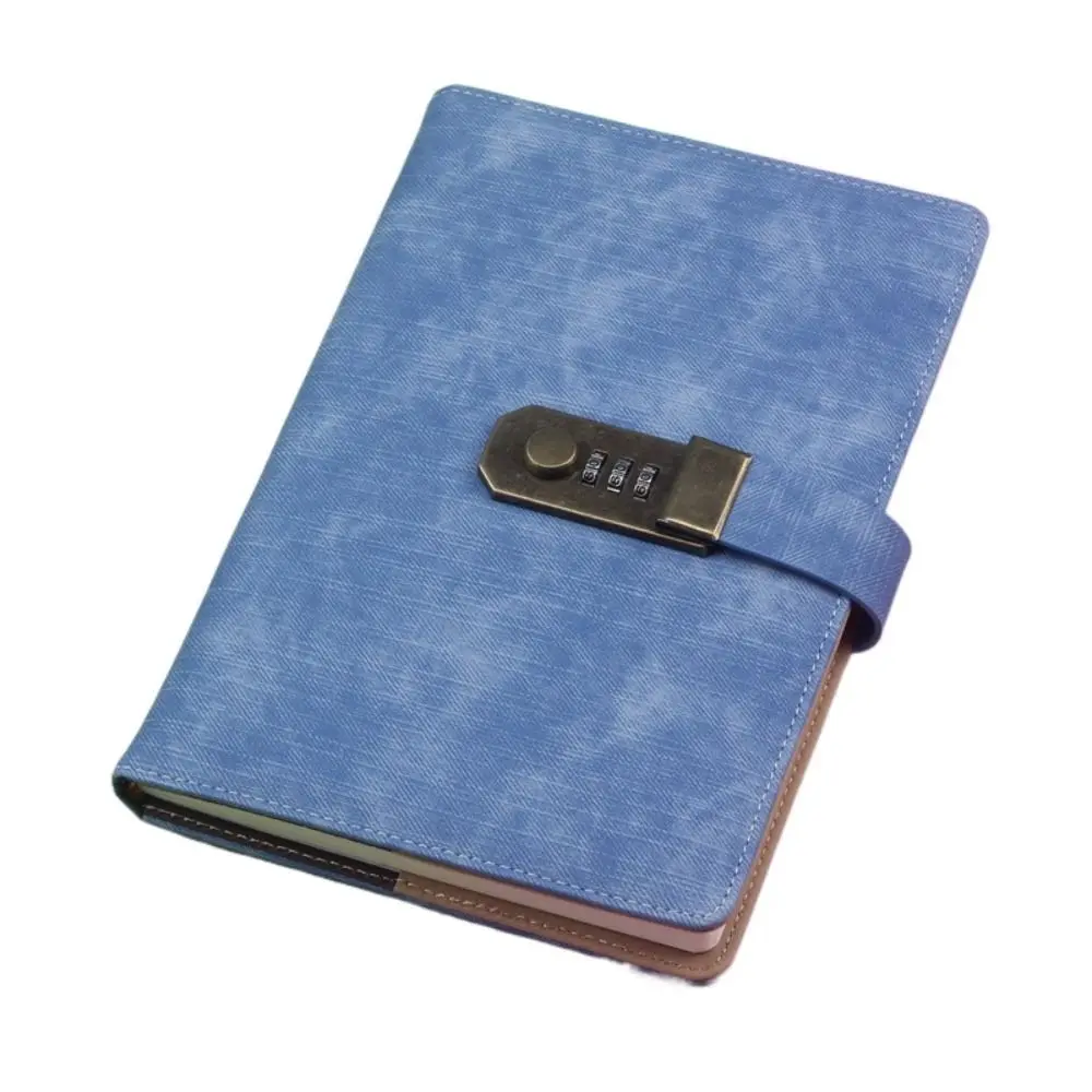 (azul Claro) Conjunto De 5 Agendas Com Capa De Couro Pu, Estilo Chinês Simples E Elegante, Com Cadeado.
