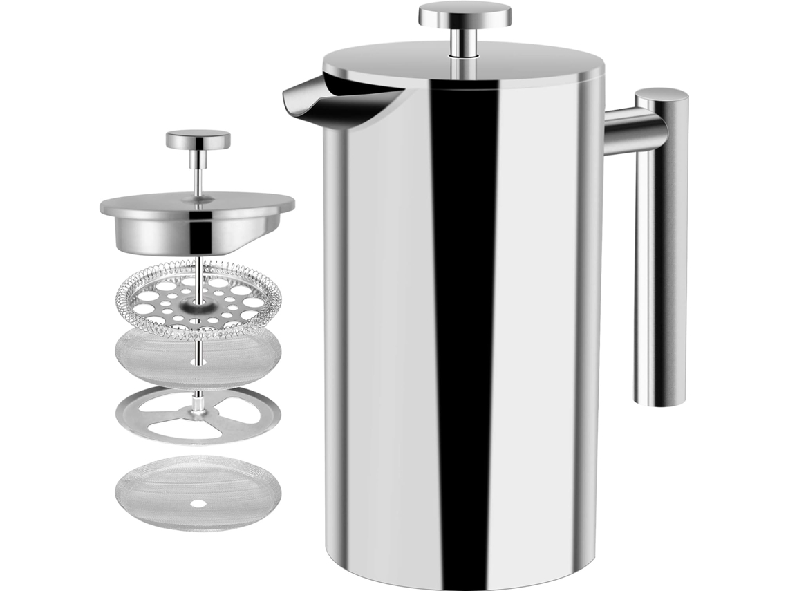Elegante Prensa Francesa Em Aço Inoxidável, Com Estrutura De Filtro Três Camadas Para Café Sem Pó, Design Ergonômico Alça Fria Ao Toque Maio