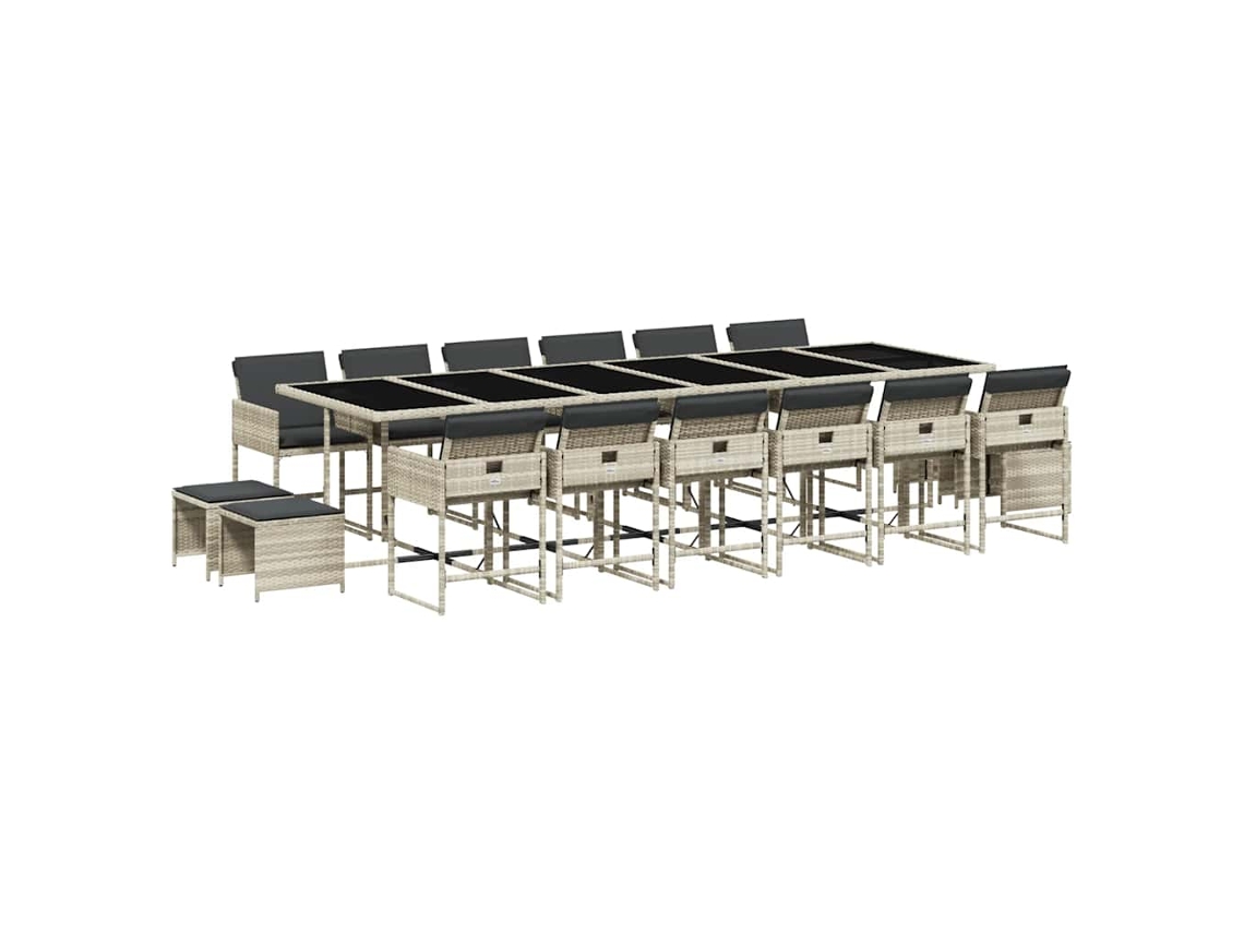 Conjunto de Jantar 17 Pcs para Jardim com Almofadões Vime Pe Cinzento Claro MAISON EXCLUSIVE (17 pcs)