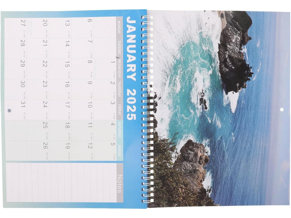 Calendário De Parede Mensal 2025 2026, 18 Meses, Encadernação Em Espiral, Formato Paisagem, Calendário De Parede Em Gokoco