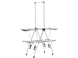 Estante Dobrável com Rodízios, Grande Espaço para Secagem, Aço Inoxidável,,, 138,5 X 63 X 208 Cm Prata Preto