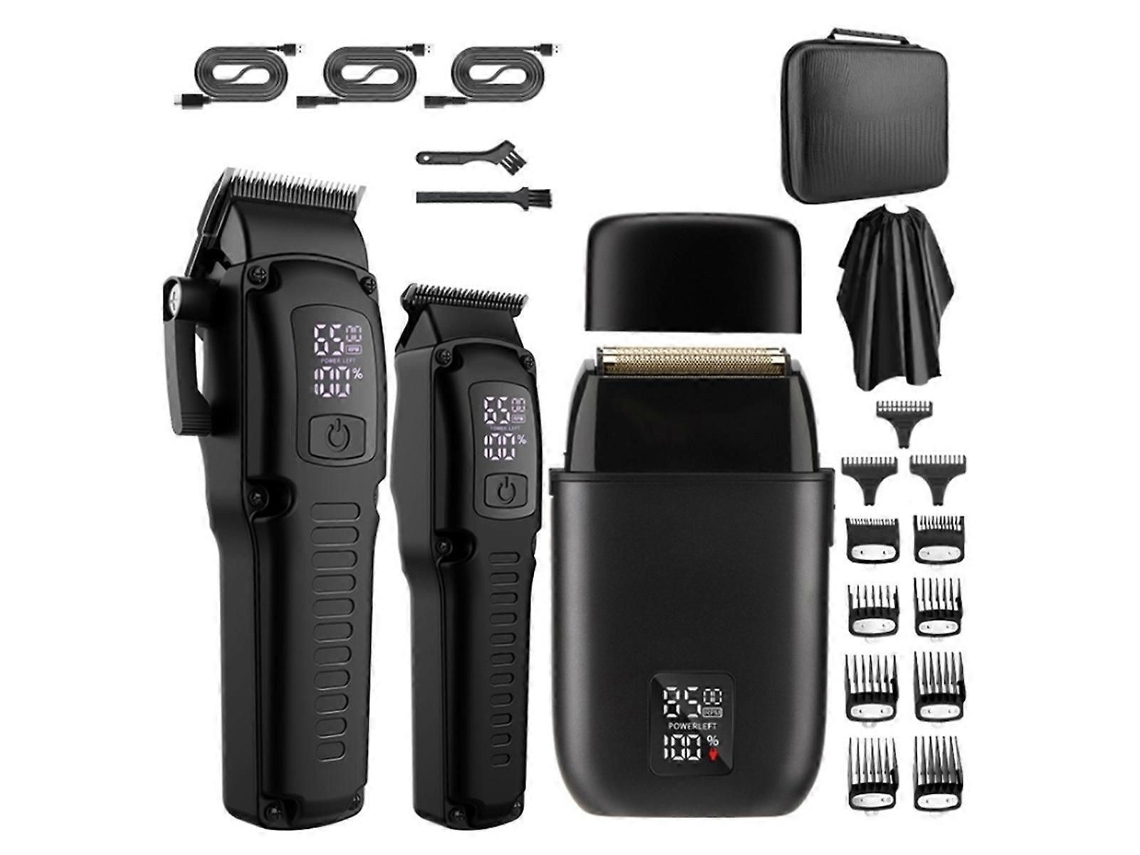 Máquina De Cortar Cabelo Profissional Masculino, Aparador De Cabelo 3 Em 1 E Conjunto De Barbeador Elétrico Com Led