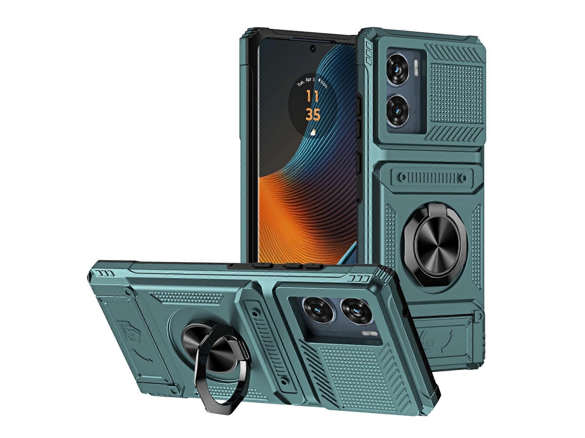 Capa Para Celular Motorola Edge 50 Fusion Em Tpu+pc Resistente A Impactos, Com Compartimento Para Cartão E Suporte De Anel Metálico.
