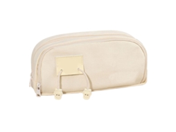 Estojo duplo de grande capacidade com zíper, portátil para escola e escritório, branco.