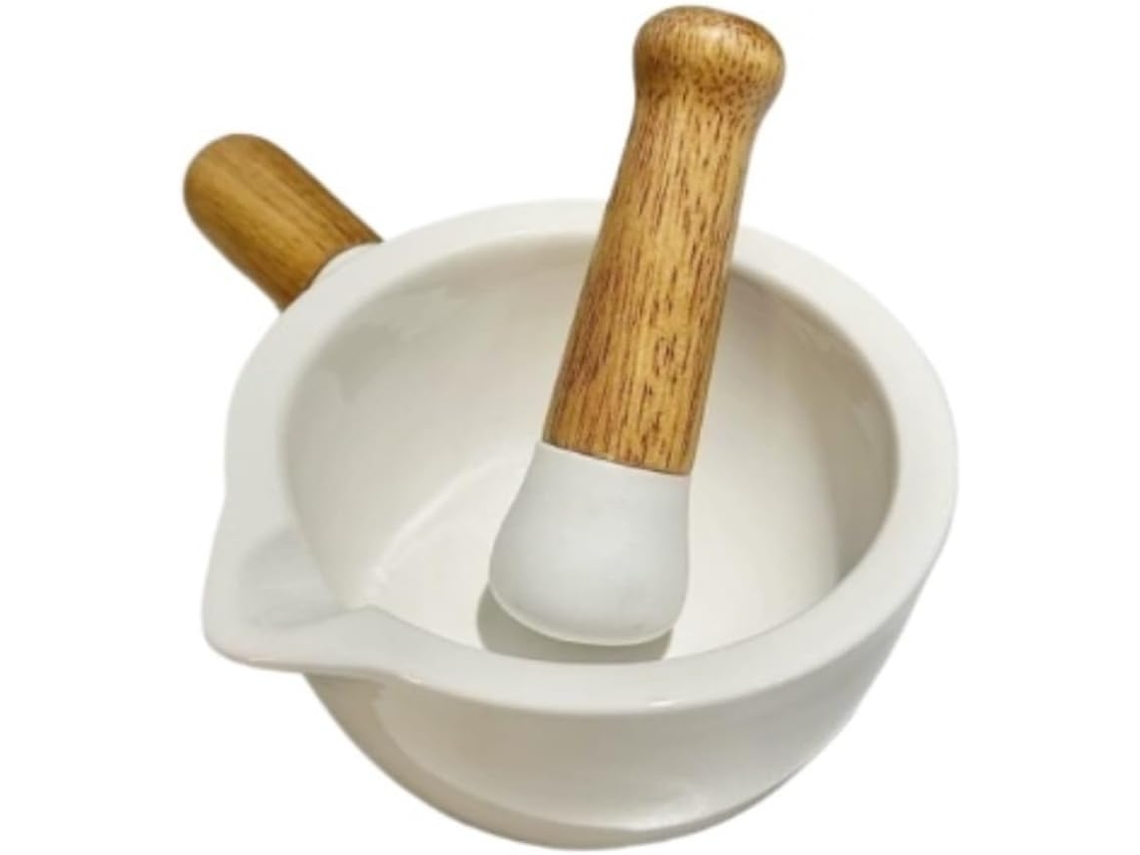 Conjunto de Pilão e Almofariz para Cozinha Prensa Moedor Alho Manual Tradicional, Utensílio Rústico Uso Doméstico em Restaurantes AQUAFORGE