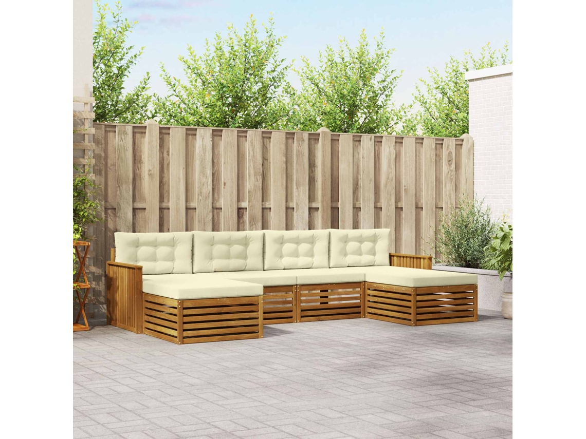 Vidaxl Conjunto De Sofás Para Exterior 6 Unid. Natural E Creme