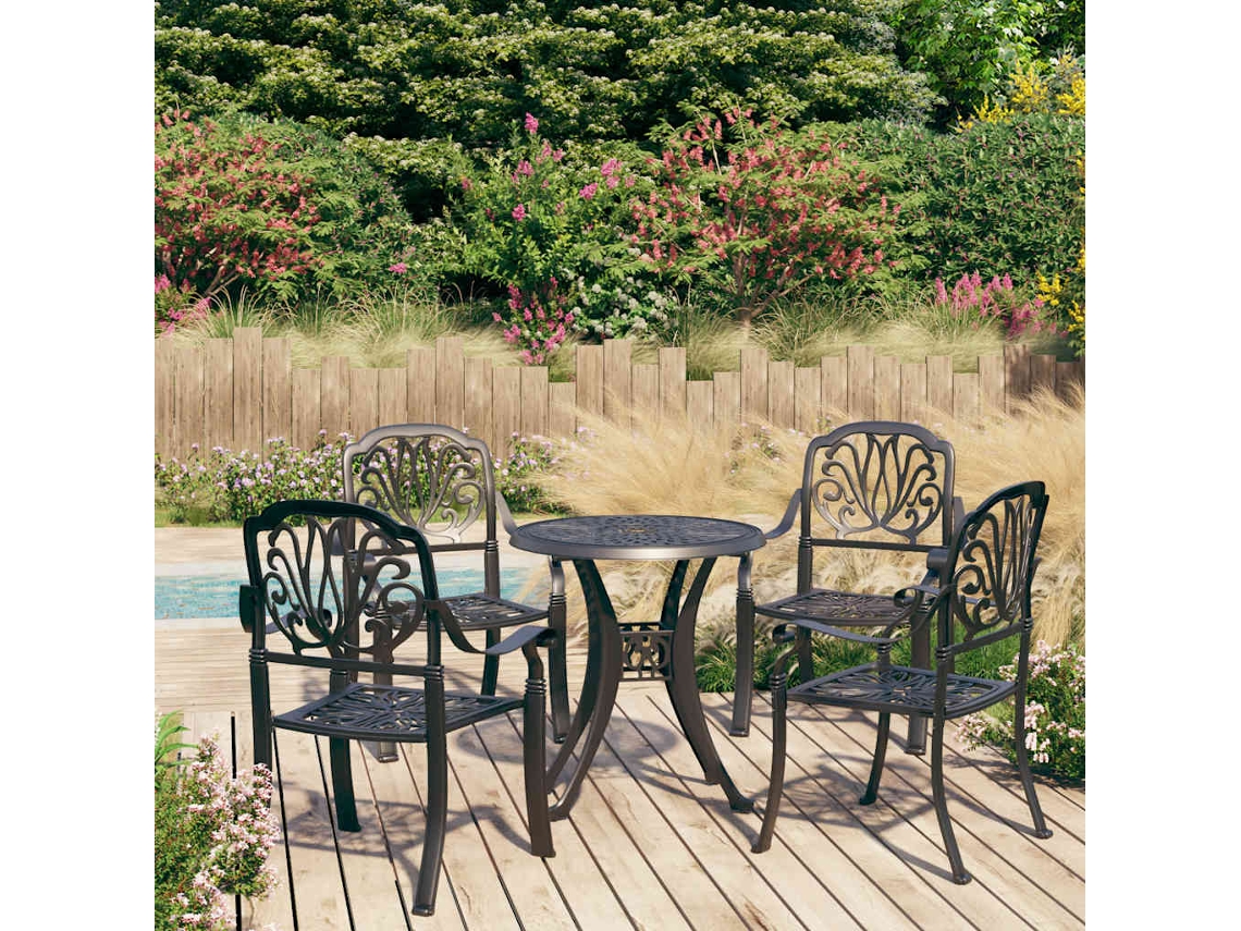 Vidaxl 5 Pcs Conjunto De Bistrô Alumínio Fundido Preto