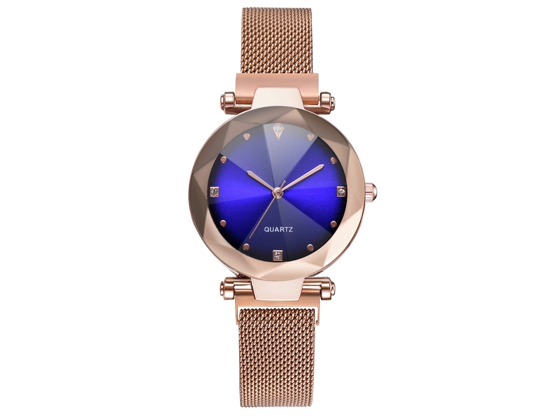Relógio de quartzo com strass para homens e mulheres, pulseira de malha azul.