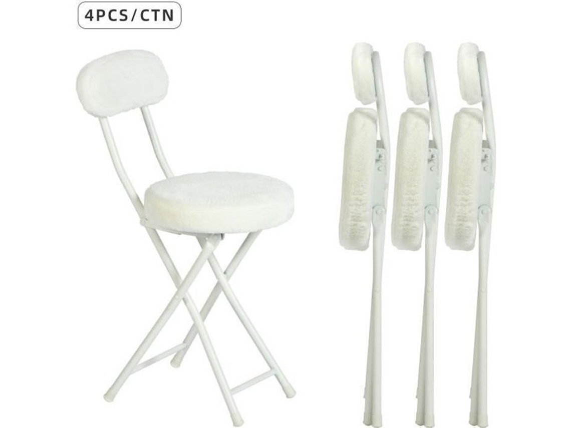 Conjunto De 4 Cadeiras/banquetas Dobráveis, Assento Redondo Em Tecido Com Efeito De Pelagem Falsa Branca Ernst Meubles Cosy