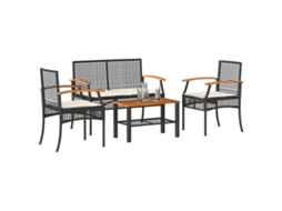 Vidaxl 4 Pcs Conjunto Lounge de Jardim C/ Almofadões Vime Pe Preto