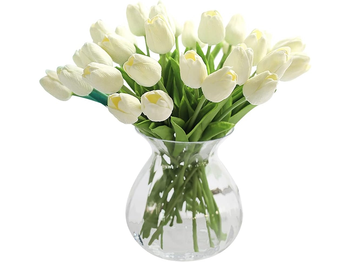 Tulipas Artificiais de Látex Verdadeiro para Buquês de Casamento e Decoração de Casa Zhe Brancas AQUAFORGE