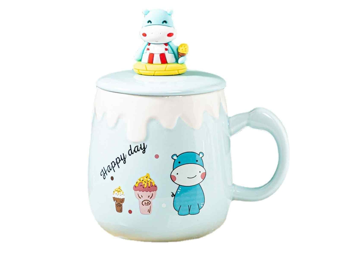 Caneca de 350Ml Caneca de Cerâmica com Coração e Colher Caneca Criativa de Café Da Manhã NEVEANCE