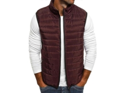 Colete De Inverno E Outono Para Homem Com Zíper Moda Cor Solida Jaqueta Sem Mangas Vinho