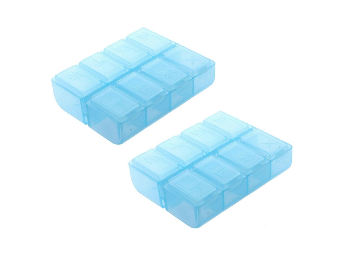 2x Porta Comprimidos Retangular De Plástico Com 8 Compartimentos Para 7 Dias Nostalgia88