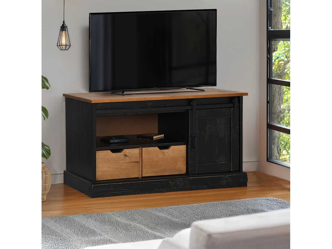 Vidaxl Armário Para Tv Halden Com Porta De Correr Madeira Maciça Preto