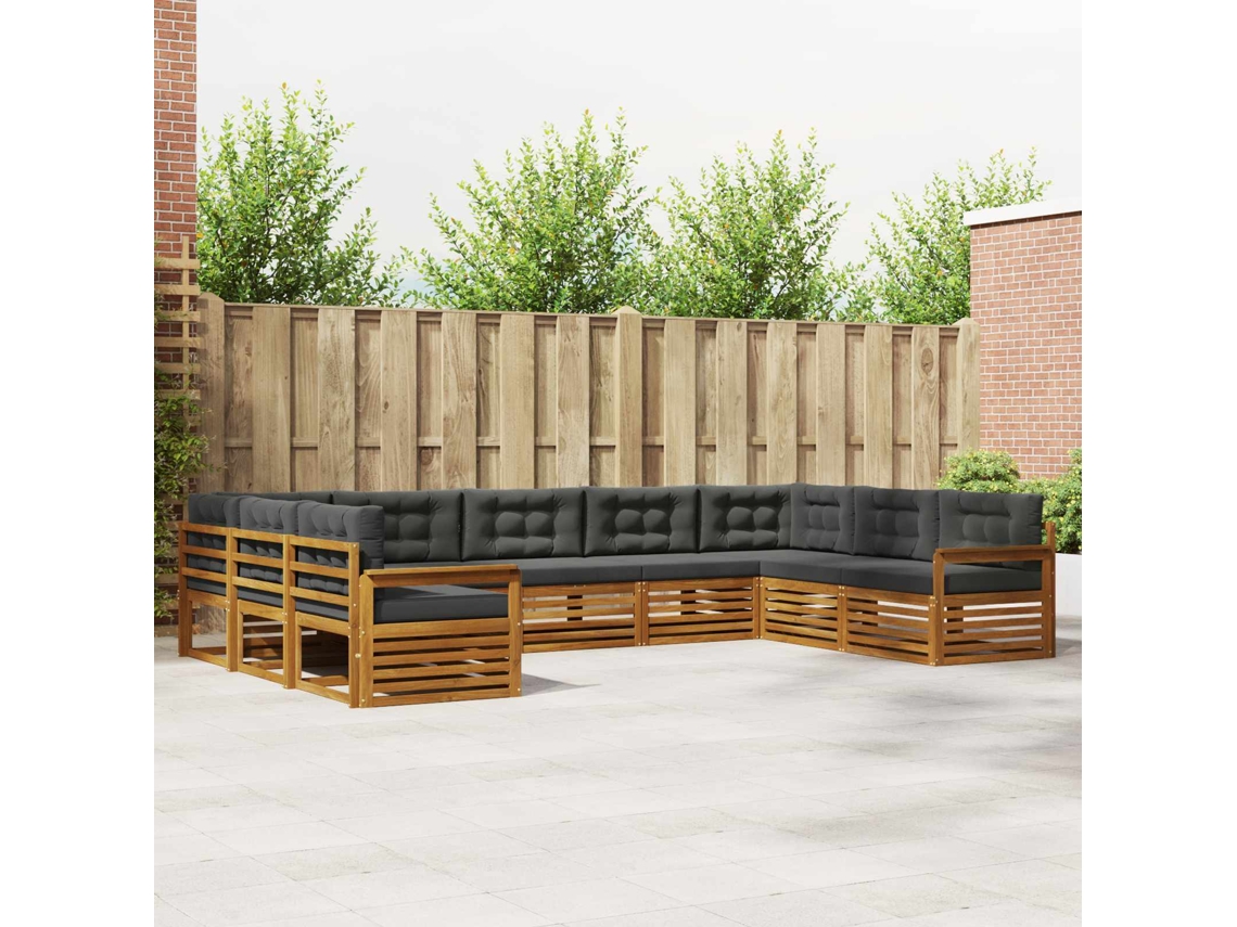 Vidaxl Conjunto De Sofás Para Exterior 9 Pcs Natural E Antracite