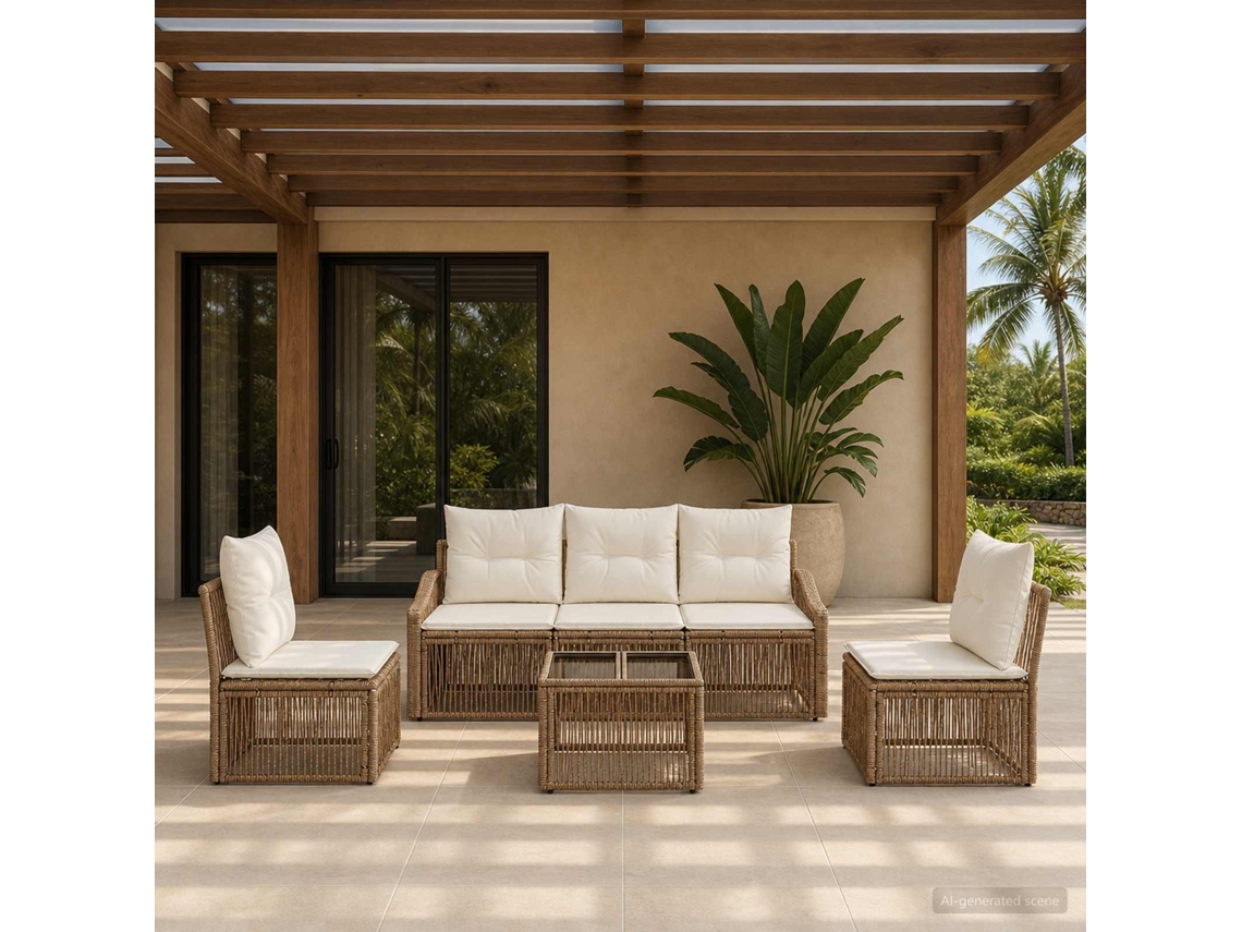 Vidaxl Conjunto De Sofá De Jardim 6 Unid. Bege Vime Pe