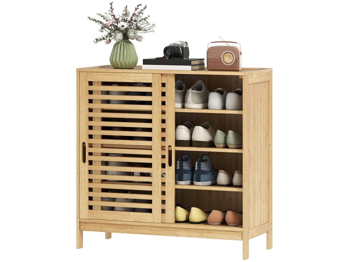 Sapateiro com 2 Portas de Correr e Prateleiras Ajustáveis para 16 Pares (80x35x80cm) Natural