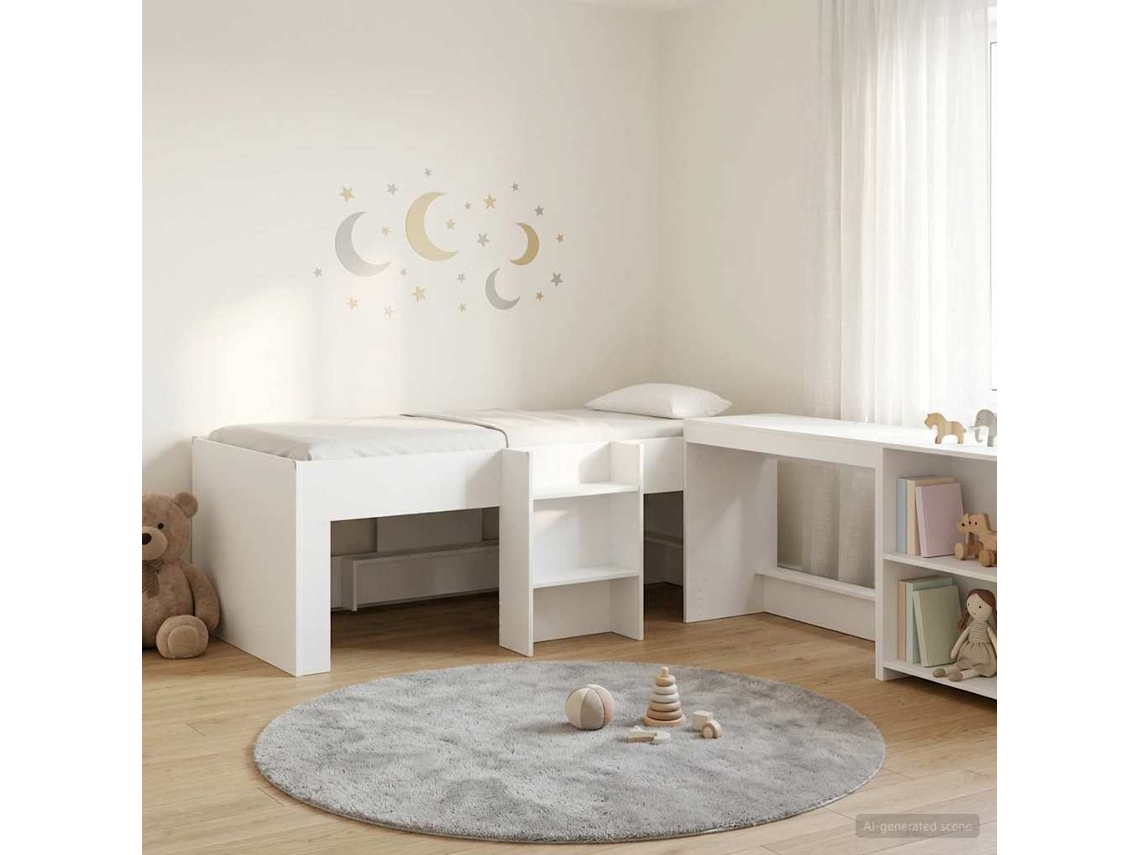 Vidaxl Cama Alta para Crianças com Mesa 2 Unid. Branco