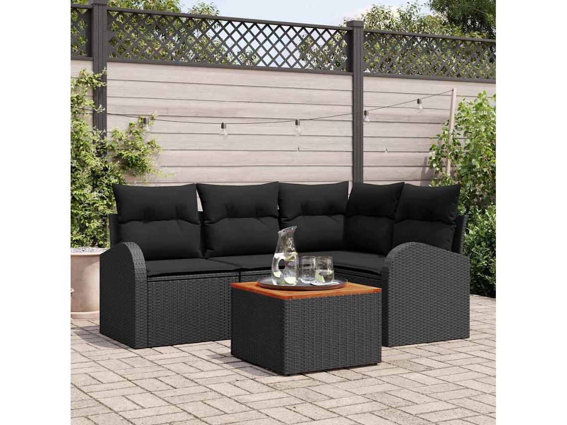 Vidaxl Conjunto De Sofá De Jardim 5 Unid. Preto Vime Pe