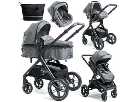 Carrinho de Bebé BEBELISSIMO Trío 3 em 1 0-22 kg (Cinzento)