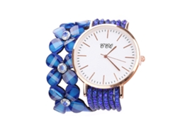 Relógio de Pulso Feminino de Quartzo com Pulseira Multicamadas e Strass Dial Escala Azul